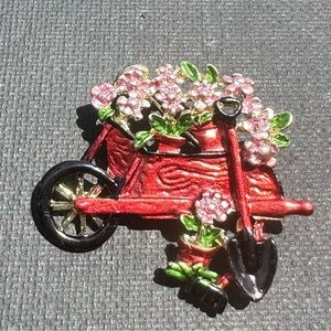 Red Floral Wheelbarrow Brooch
